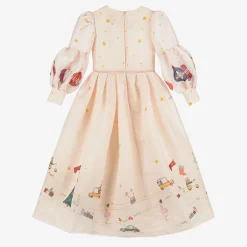 EIRENE Girls Pink Festive Print Organza Dress Sale