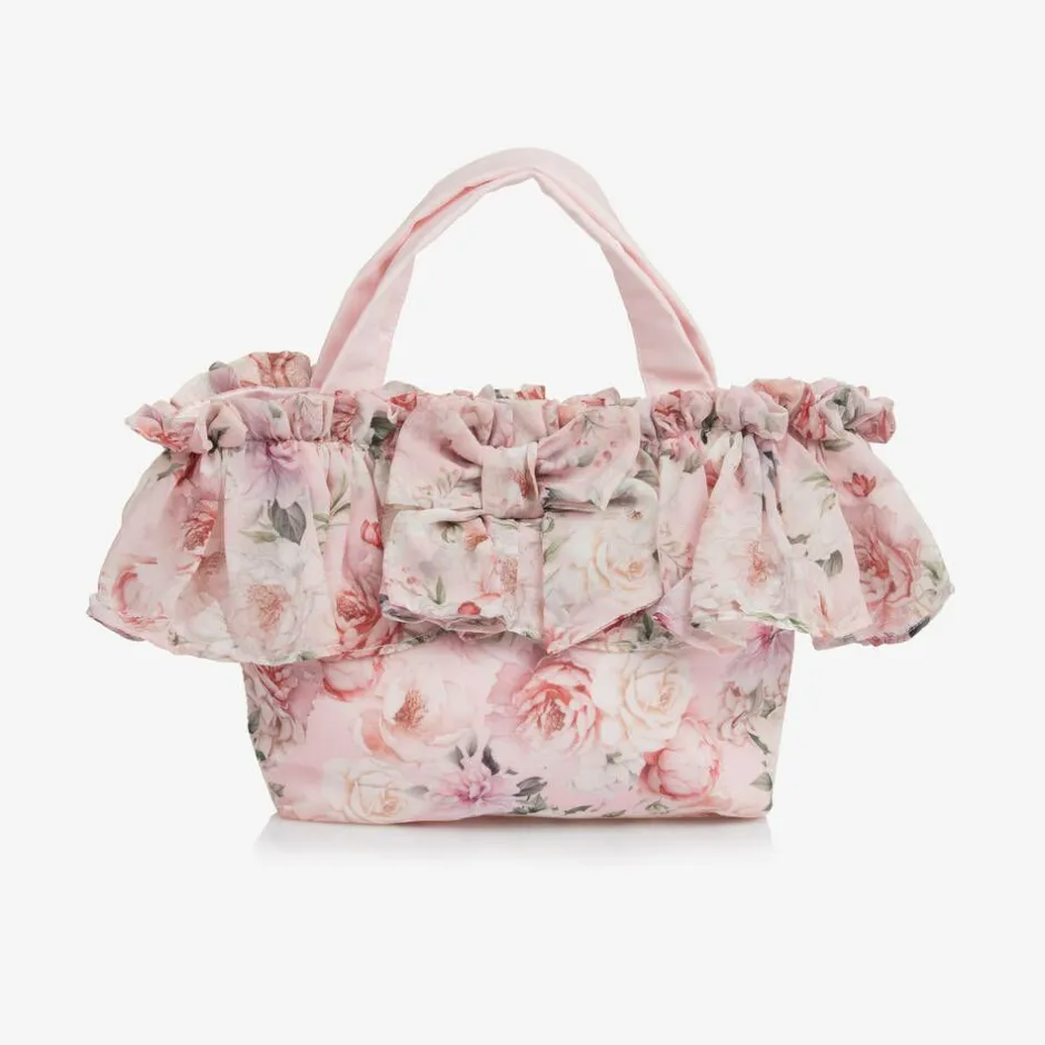 Patachou Girls Pink Floral Chiffon Handbag (27cm) New