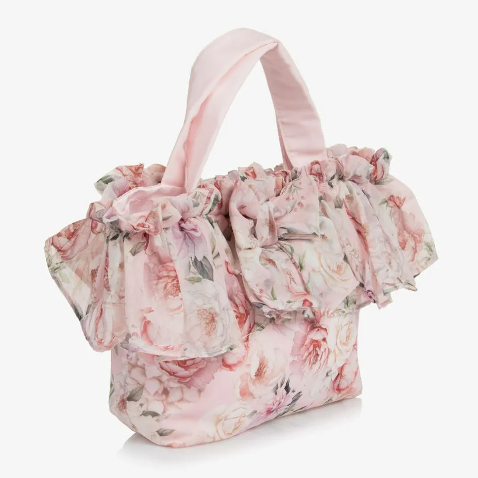 Patachou Girls Pink Floral Chiffon Handbag (27cm) New