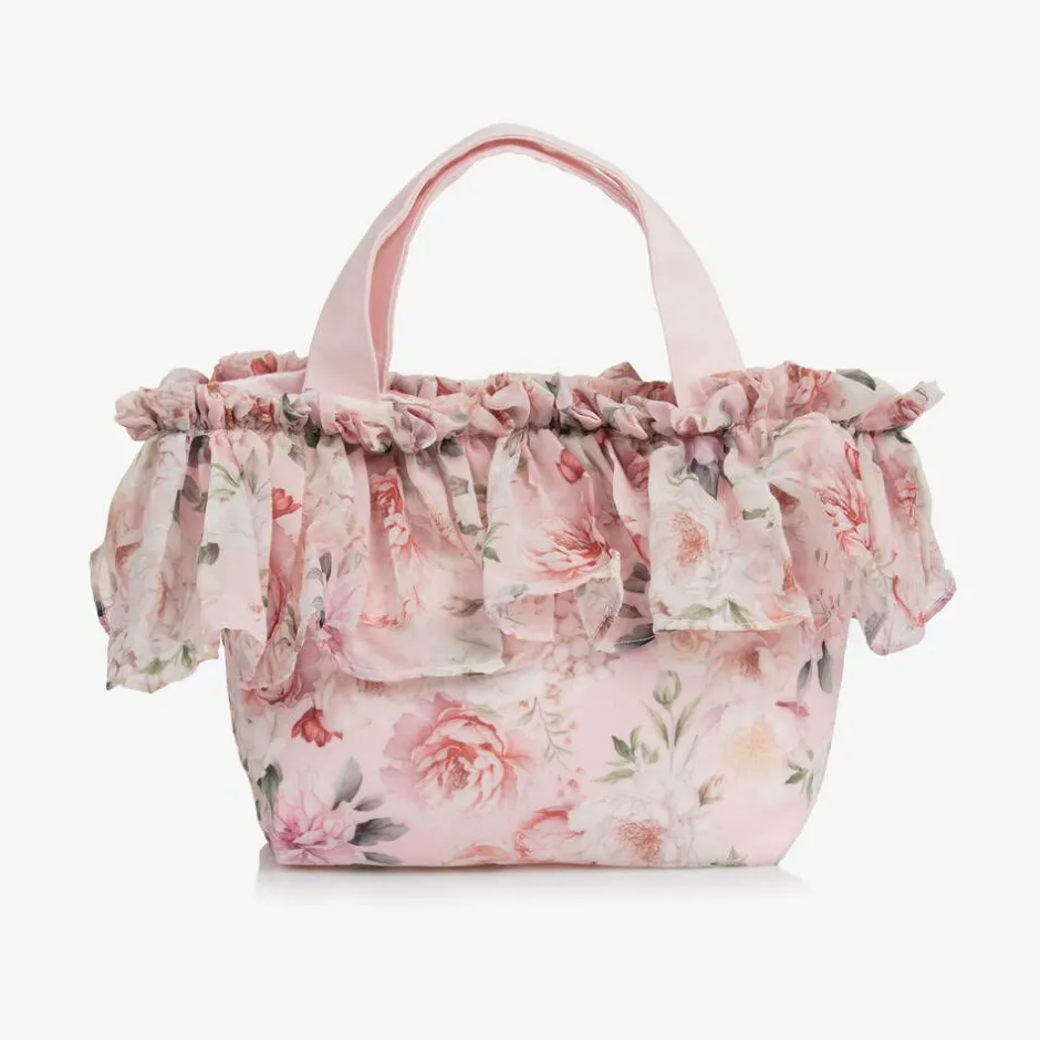 Patachou Girls Pink Floral Chiffon Handbag (27cm) New