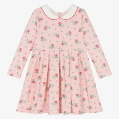 Rachel Riley Girls Pink Floral Cotton Jersey Dress Hot