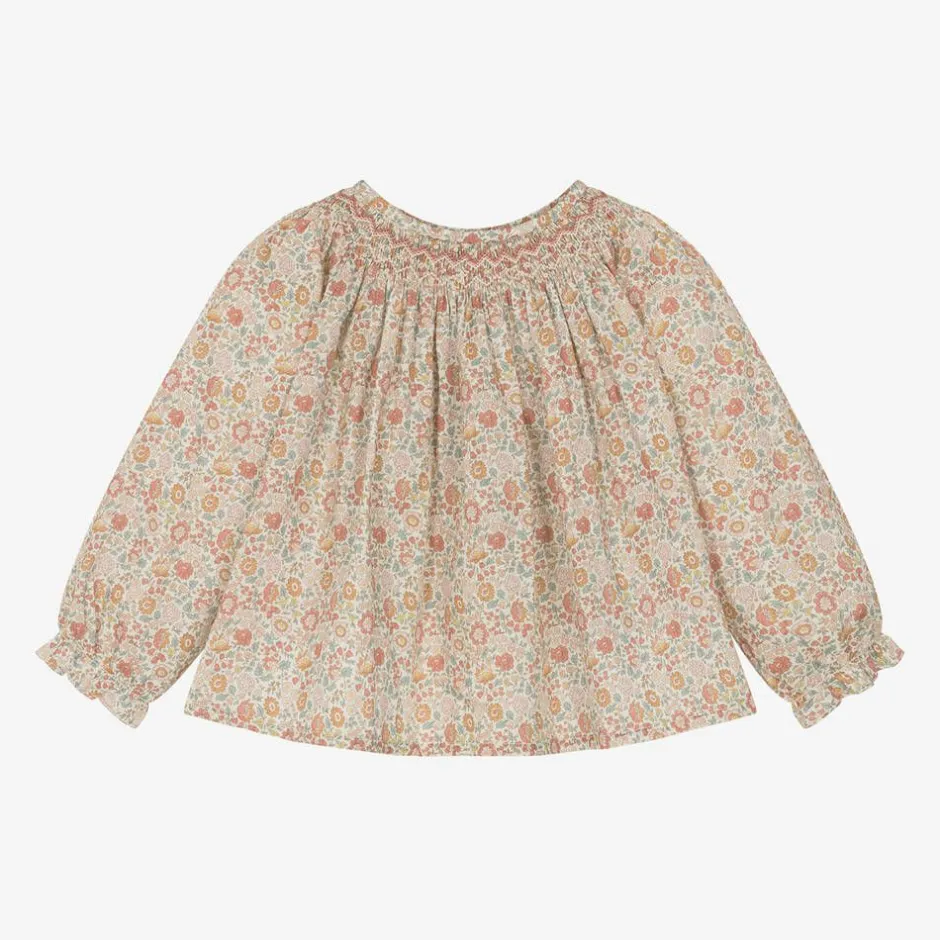 Bonpoint Girls Pink Floral Print Cotton Blouse Clearance