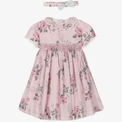 Pretty Originals Girls Pink Floral Smocked Dress Set Discount