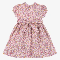 Rachel Riley Girls Pink Floral Smocked Cotton Dress Outlet
