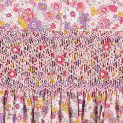 Rachel Riley Girls Pink Floral Smocked Cotton Dress Outlet