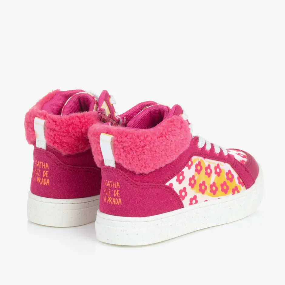Agatha Ruiz de la Prada Girls Pink Flower Print High-Top Trainers