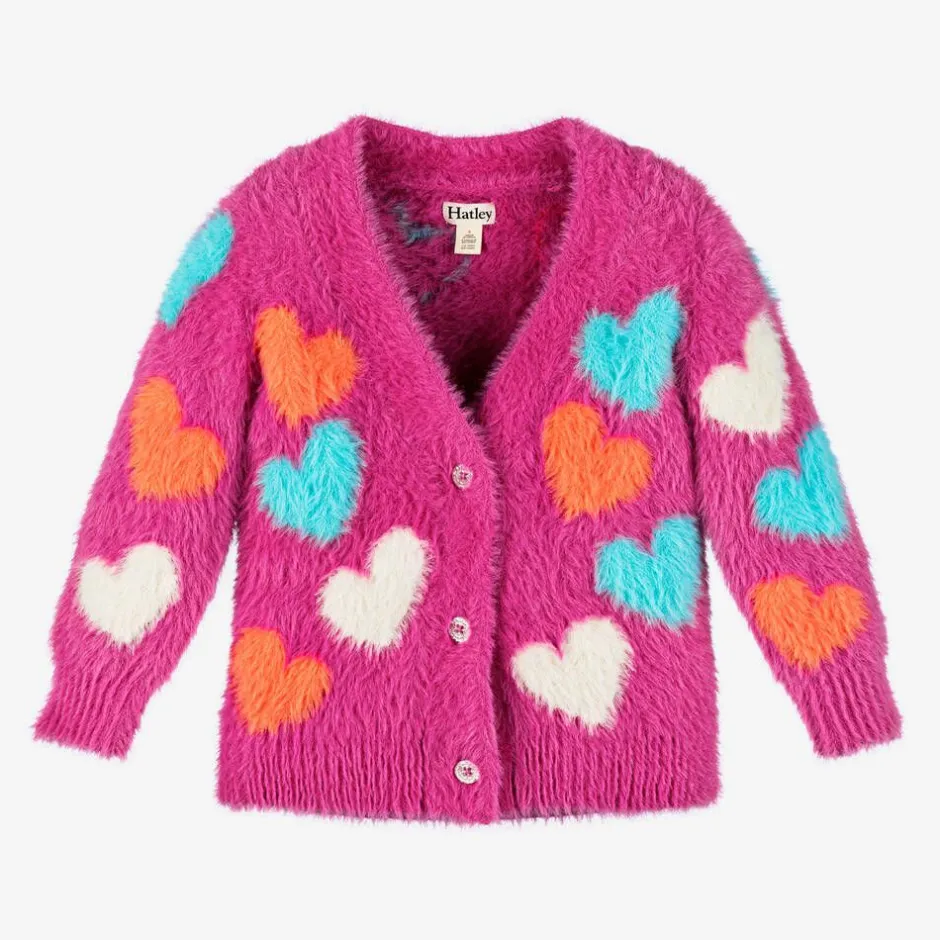 Hatley Girls Pink Fluffy Heart Cardigan Hot