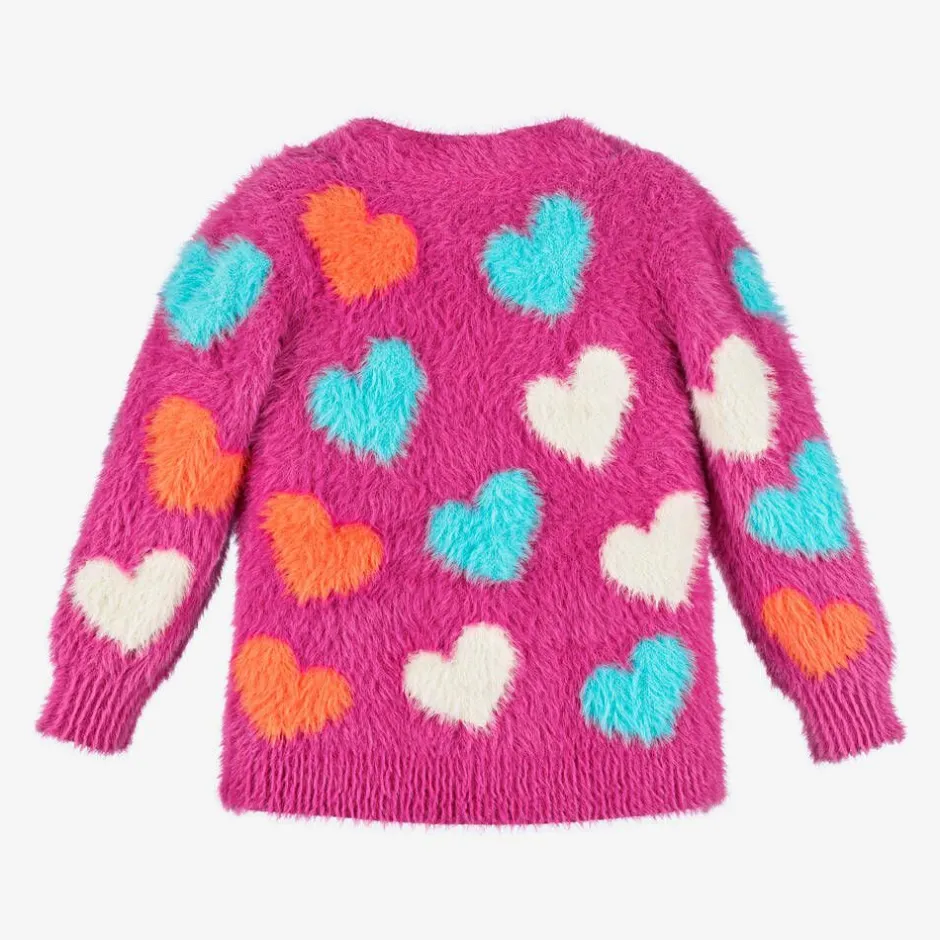 Hatley Girls Pink Fluffy Heart Cardigan Hot