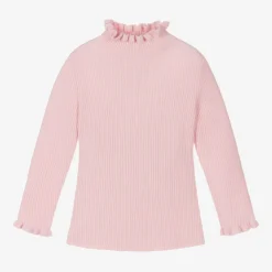 Il Gufo Girls Pink Frill Polo Neck Wool Jumper Online