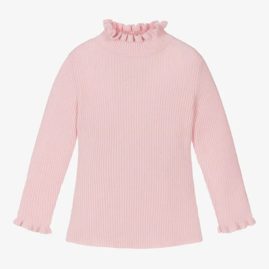 Il Gufo Girls Pink Frill Polo Neck Wool Jumper Online