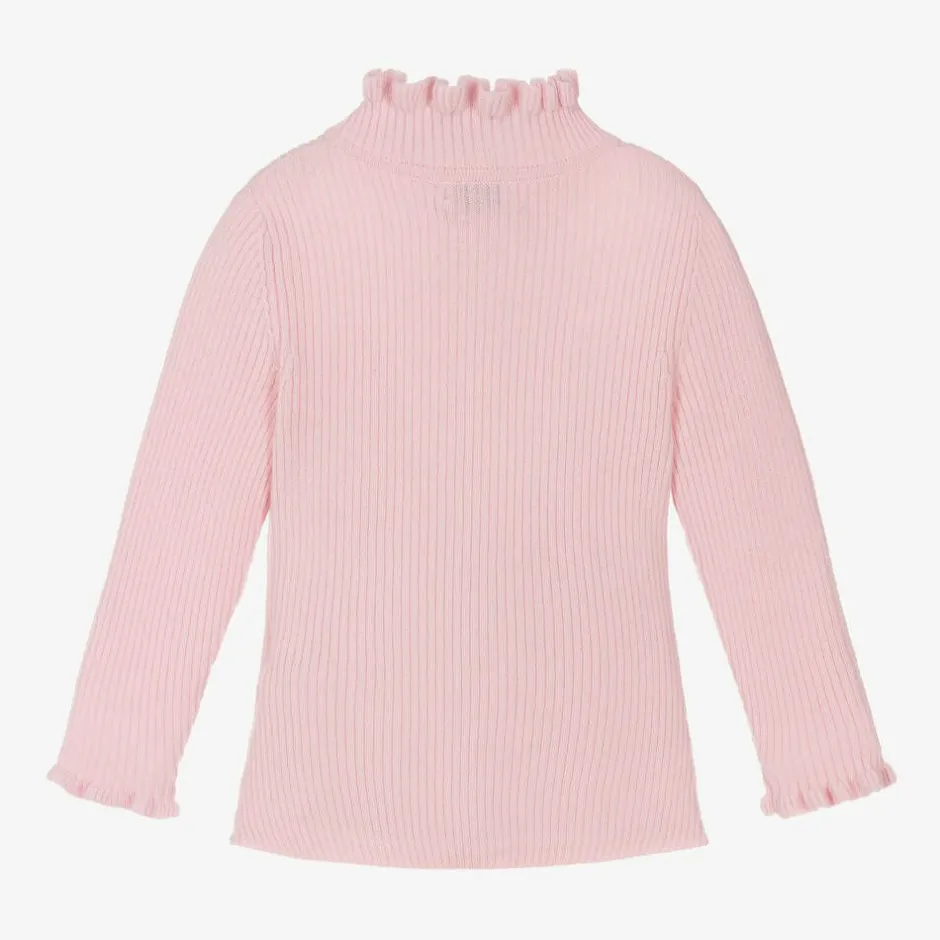 Il Gufo Girls Pink Frill Polo Neck Wool Jumper Online