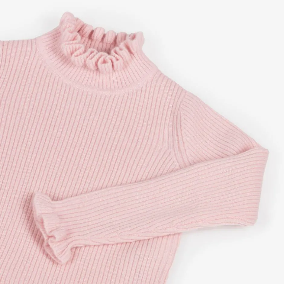 Il Gufo Girls Pink Frill Polo Neck Wool Jumper Online