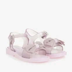 Mini Melissa Girls Pink Glitter Bow Jelly Sandals Clearance
