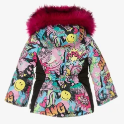 Pilguni Girls Pink Graffiti Print Ski Jacket Discount