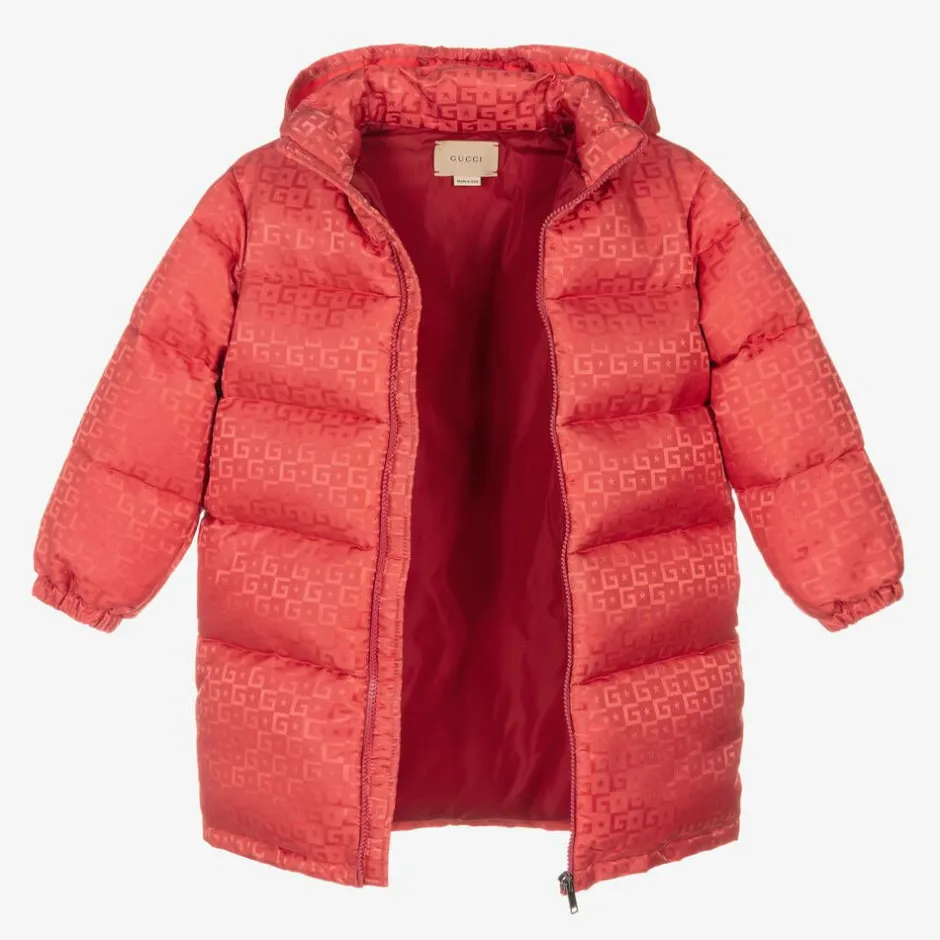 Gucci Girls Pink Hooded Puffer Coat Discount