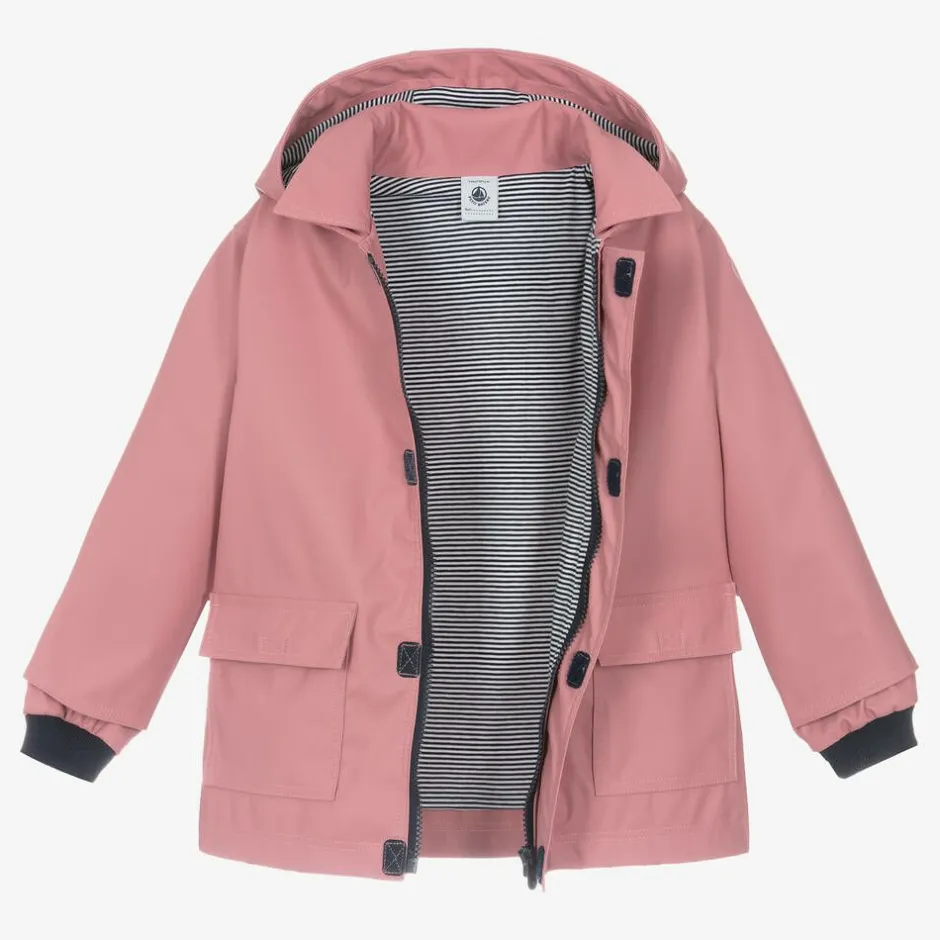 Petit Bateau Girls Pink Hooded Raincoat New