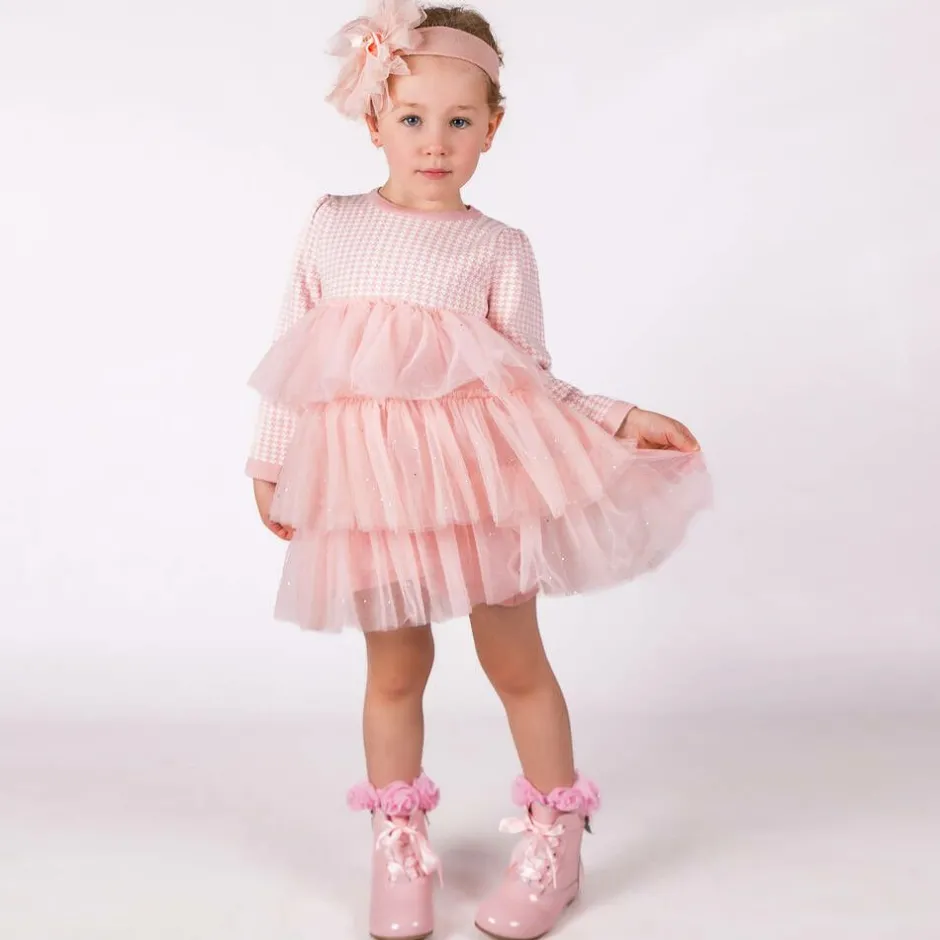Beau KiD Girls Pink Houndstooth Knitted Dress Clearance