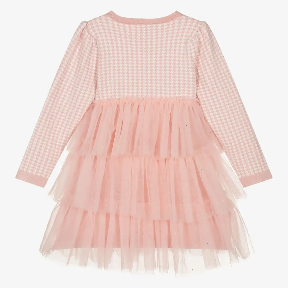 Beau KiD Girls Pink Houndstooth Knitted Dress Clearance