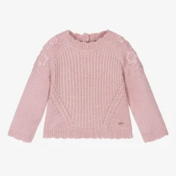 Mayoral Girls Pink Knitted Flower Sweater Hot