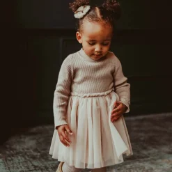 Donsje Girls Pink Knitted Tulle Dress RoseGrey Outlet