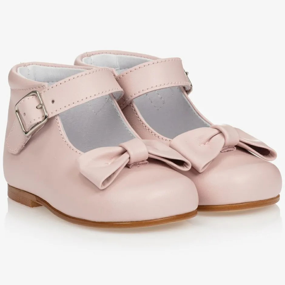 Childrens Classics Girls Pink Leather Bow Shoes Outlet