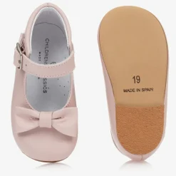 Childrens Classics Girls Pink Leather Bow Shoes Outlet