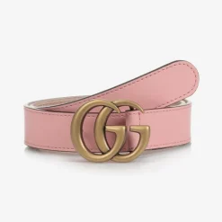 Gucci Girls Pink Leather GG Belt Discount