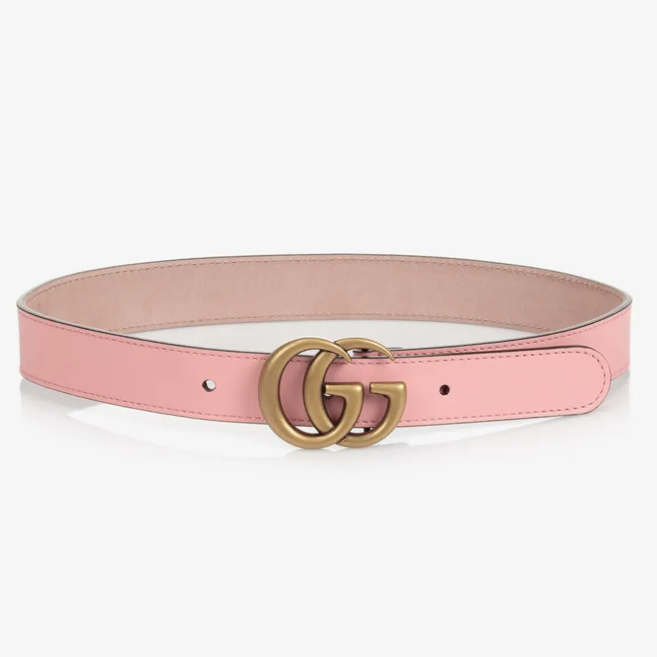 Gucci Girls Pink Leather GG Belt Discount