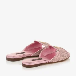 Dolce amp; Gabbana Girls Pink Leather Rhinestones Sliders Online