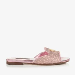 Dolce amp; Gabbana Girls Pink Leather Rhinestones Sliders Online