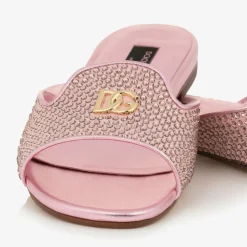 Dolce amp; Gabbana Girls Pink Leather Rhinestones Sliders Online