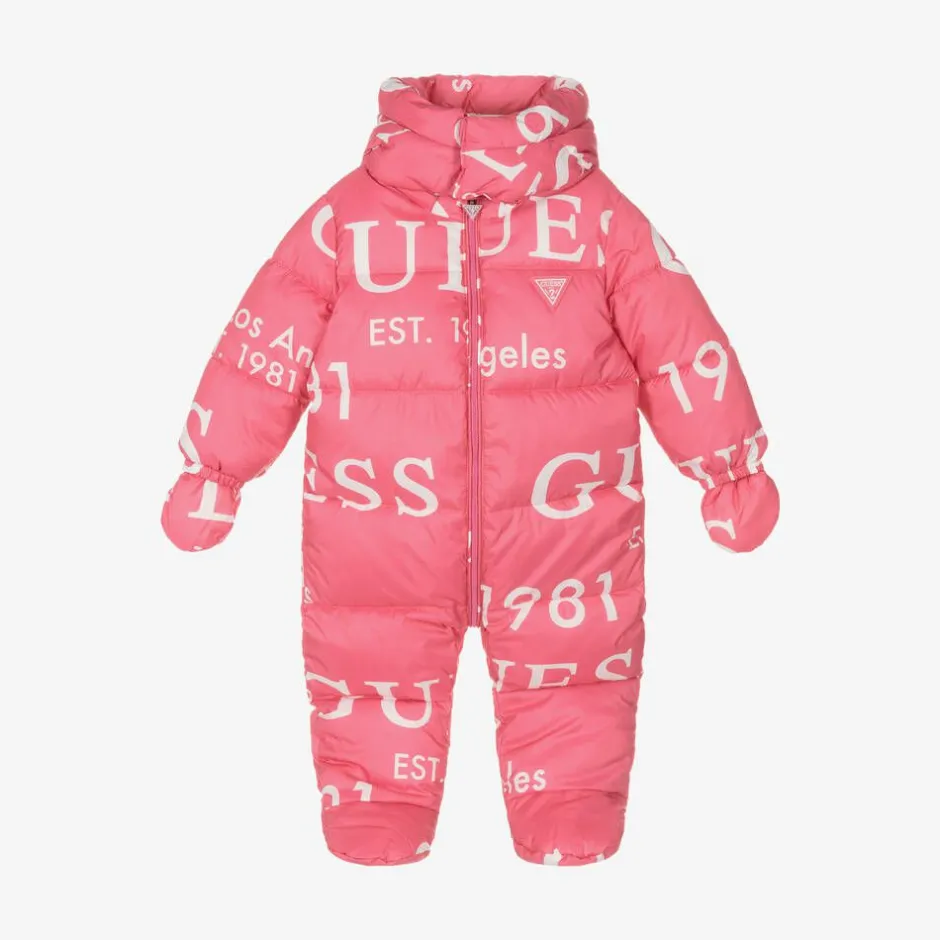 Guess Girls Pink Logo Print Snowsuit Clearance
