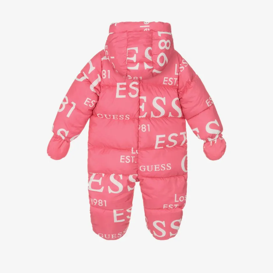 Guess Girls Pink Logo Print Snowsuit Clearance