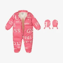 Guess Girls Pink Logo Print Snowsuit Clearance