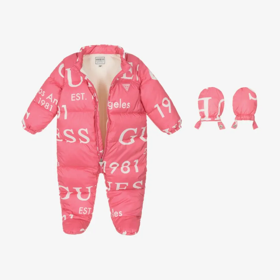 Guess Girls Pink Logo Print Snowsuit Clearance