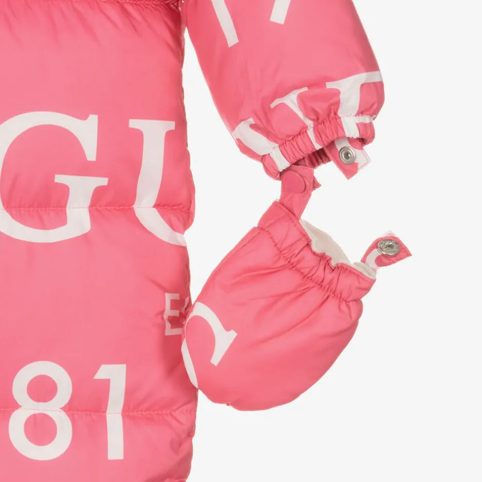 Guess Girls Pink Logo Print Snowsuit Clearance