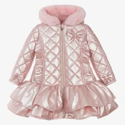 Caramelo Kids Girls Pink Metallic Quilted Coat Clearance