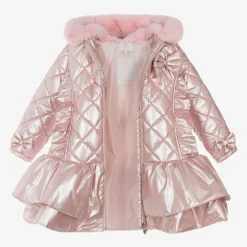 Caramelo Kids Girls Pink Metallic Quilted Coat Clearance