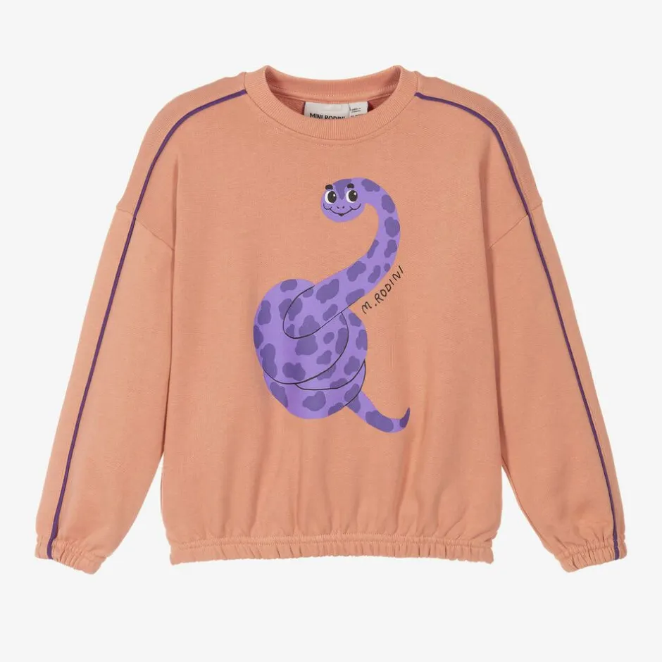 Mini Rodini Girls Pink Organic Cotton Snake Sweatshirt Beige Online