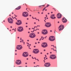 Mini Rodini Girls Pink Organic Cotton Cats T-Shirt New