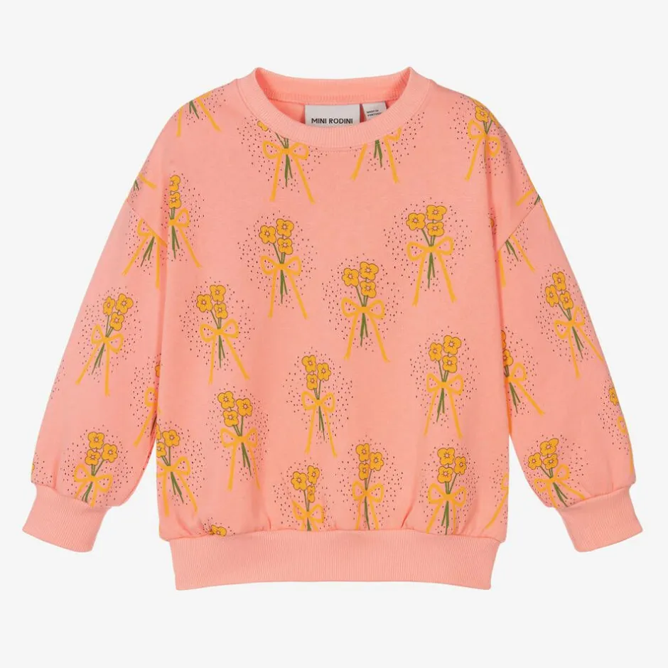 Mini Rodini Girls Pink Organic Cotton Floral Sweatshirt New