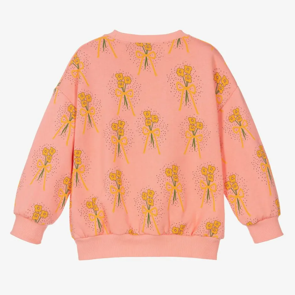 Mini Rodini Girls Pink Organic Cotton Floral Sweatshirt New