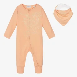 Burberry Girls Pink Organic Cotton EKD Babysuit Set Apricot Outlet