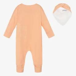 Burberry Girls Pink Organic Cotton EKD Babysuit Set Apricot Outlet