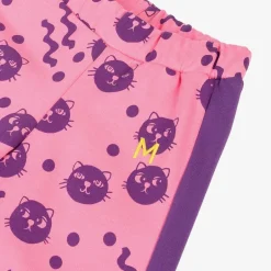 Mini Rodini Girls Pink Organic Cotton Cats Joggers Clearance