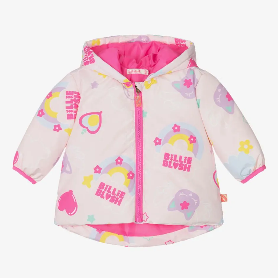 Billieblush Girls Pink Padded Rainbow Cat Jacket Hot