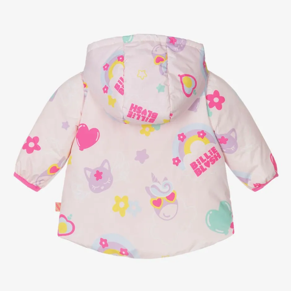 Billieblush Girls Pink Padded Rainbow Cat Jacket Hot
