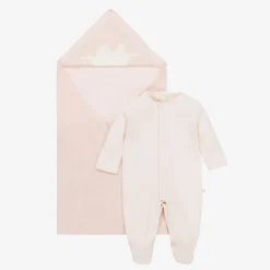 Marie-Chantal Girls Pink Pima Cotton Babysuit Set Outlet