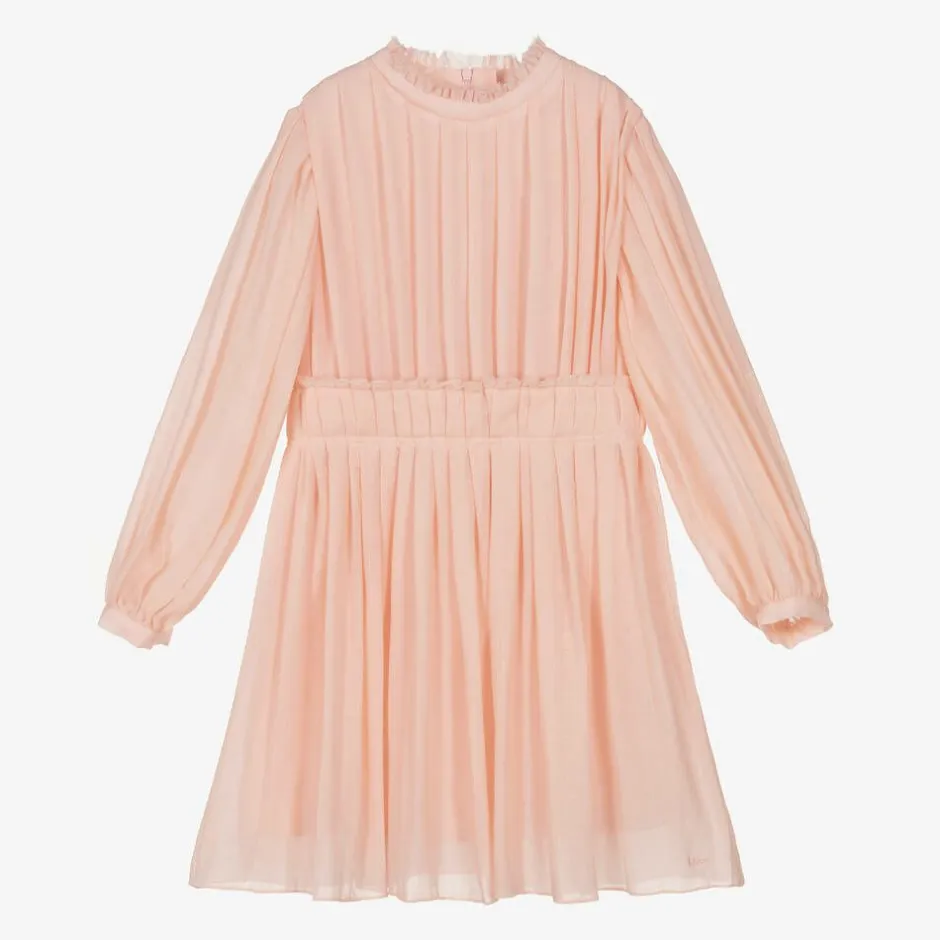 Chloé Girls Pink Pleated Wool Dress Discount