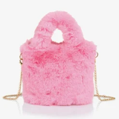 Monnalisa Girls Pink Plush Handbag (21cm) New